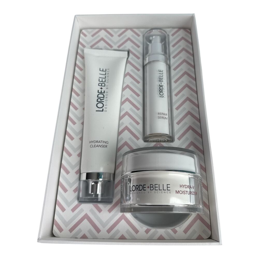 Lorde + Belle 3-Piece Skincare Set Cleanser Repair Serum Hydra-V Moisturizer NWT - Picture 6 of 7